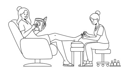 Woman receiving a relaxing pedicure treatment from a professional nail technician in a salon setting