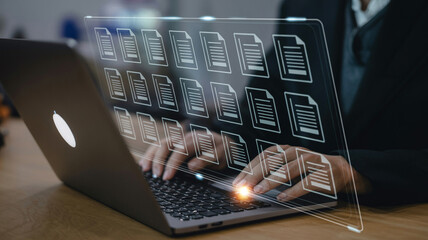 Document management system software for business automation and digital transformation strategy online laptop