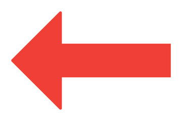Long isolated red arrow icon on white background. Left direction arrow icon. Straight red long arrow on white background. 