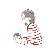 Fototapeta premium 温かい飲み物でひと息ついている女性
