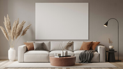 Modern living room interior design with sofa blank canvas and decor for mockup presentation home style