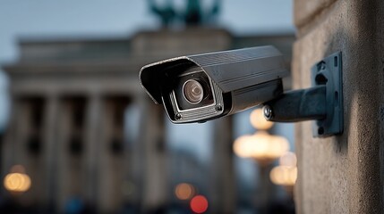 Security camera mounted courthouse exterior symbolizes surveillance legal order protection rule justice accountability monitoring authority civic safety transparency law enforcement operations
