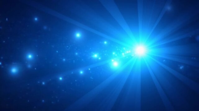 Abstract background. Traveling through among beautiful blue star glow fields flying in galaxy space star burst light.