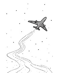 Hand Drawn Airplane Flight Path Travel Journey Sky Doodle