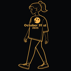  Fright Night 2025 Halloween Illustration,A hot air balloon shaped like a carved pumpkin drifting at night, retro vintage halloween illustration. halloween 2025