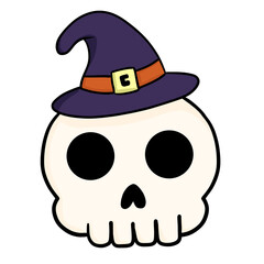 Cute Cartoon Skull with Witch Hat – Halloween Illustration
