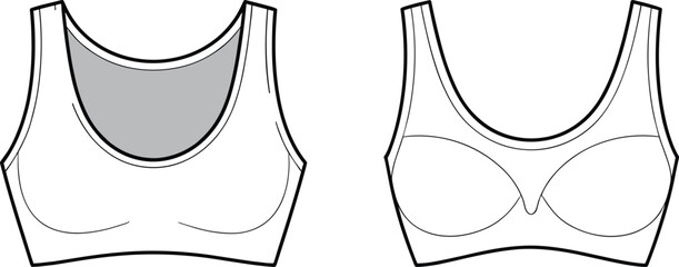 Sports bra technical fashion flat sketch vector illustration. Lingerie design template for apparel manufacturing