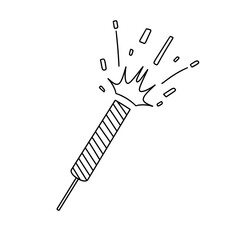 A black and white drawing of a firework with a long, thin stick