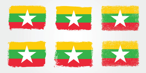 Myanmar flag in grunge brush stroke style
