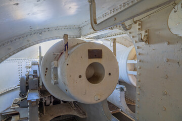 Interior view of historic artillery gun at Turgut Reis Bastion in &Ccedil;anakkale, Turkey. 