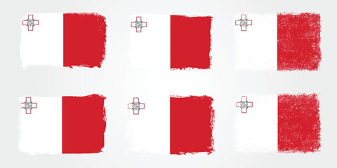 Grunge brush painted Malta flags collection
