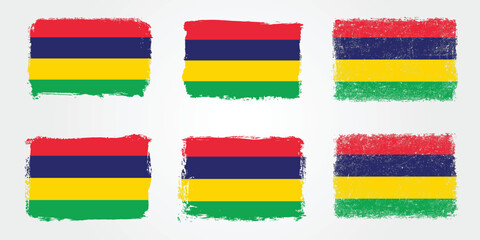 Grunge textured Mauritius flag collection in brush style