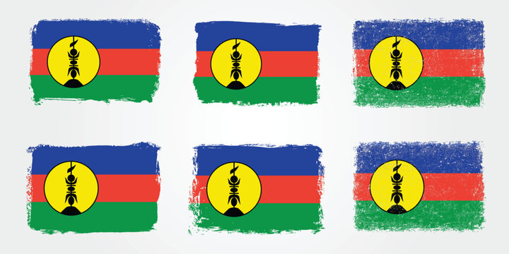 Grunge brush style New Caledonia flag variations