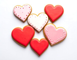 Heart-shaped cookies in various colors