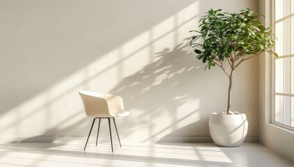 Minimalist room bathed in sunlight