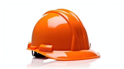 A bright orange construction helmet with a white background