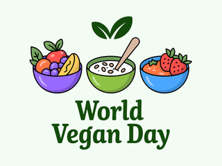 World Vegan Day Graphic – Healthy Plant-Based Food Bowls Illustration for Vegan Awareness