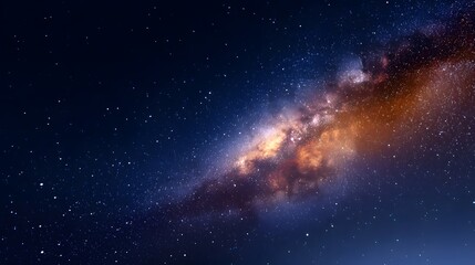 Fototapeta premium Expansive Night Sky with Twinkling Stars and a Colorful Galaxy Band in Dark Space