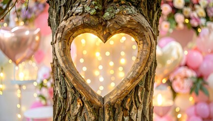 Heart-shaped cutout in tree trunk