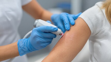 Laser treatment on patient’s arm in clinic