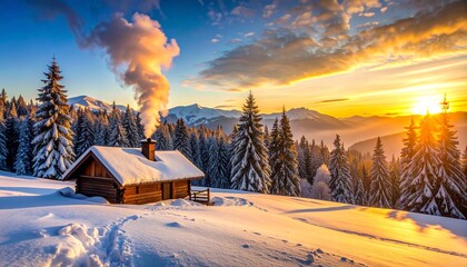 sunset in the snow mountains