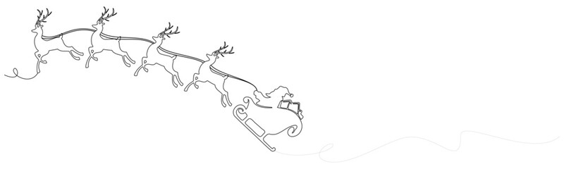 Santa Claus and reindeer sleigh line art vector for christmas gift