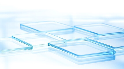 Abstract 3d glass squares in light blue tones arranged in geometric futuristic pattern