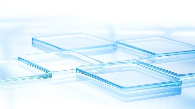 Abstract 3d glass squares in light blue tones arranged in geometric futuristic pattern
