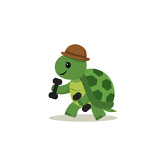 turtle with two dumbbells doing sports