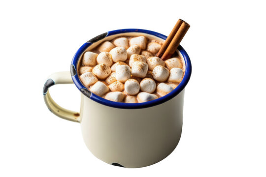 hot chocolate with marshmallows in a rustic enamel mug