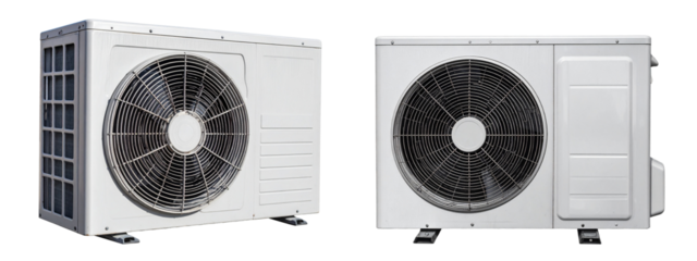 Transparent Background Two Close-Up of Single Outdoor Industrial HVAC Unit with Fan Grill,