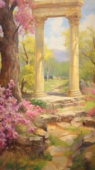 Obraz premium Painting architecture vegetation outdoors.