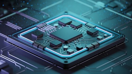 Fototapeta premium A detailed image of a CPU chip illuminated with bright lighting.