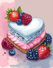 Heart-shaped dessert with berries