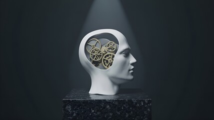 A conceptual representation of the human mind, with gears symbolizing thought processes.