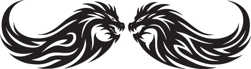 Tribal dragon moustache black and white tattoo design