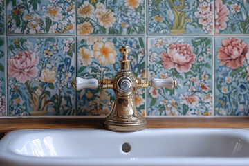 Sink with a running faucet.