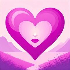 Heart-shaped face over landscape