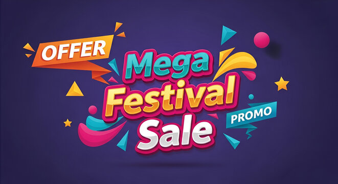 Colorful Mega Festival Sale Logo Design Vector Illustration, Advertising, Promo, Offer banner