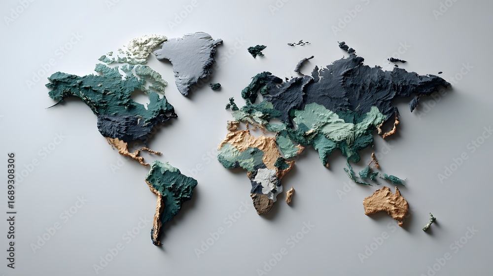 Wall mural colorful geographical map of the world with abstract texture and stylish design elements