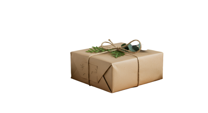 A thoughtfully wrapped gift anticipation in the air perfect for festive giving adorned with natural twine evergreen