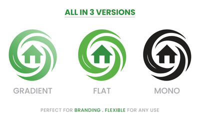 Circular Green House Swirl Logo for Eco Branding