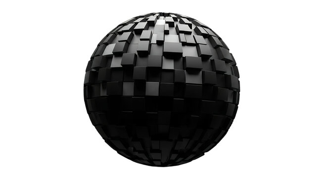 Abstract Geometric Sphere with Textured Surface on Black Background Modern Design Element