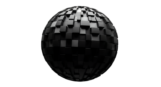 Abstract Geometric Sphere with Textured Surface on Black Background Modern Design Element