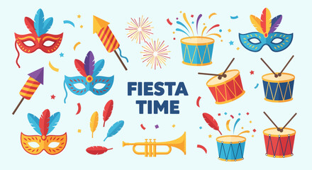 Flat vector festive carnival elements set