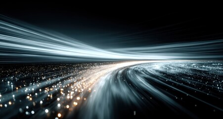 Fototapeta premium Abstract Futuristic Digital Data Flow Motion Light Trails Through a Network of Glowing Particles