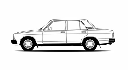 Line art vintage sedan car profile view illustration
