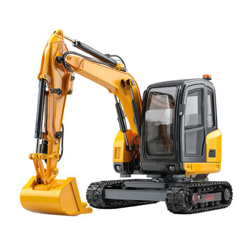 Png of yellow mini excavator isolated on transparent background is a versatile construction machine used for digging, trenching, and demolition work on construction sites