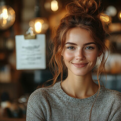 Woman with messy bun in her hair.