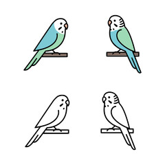 Fototapeta premium Cute Budgie Bird Illustrations: Line Art Graphics